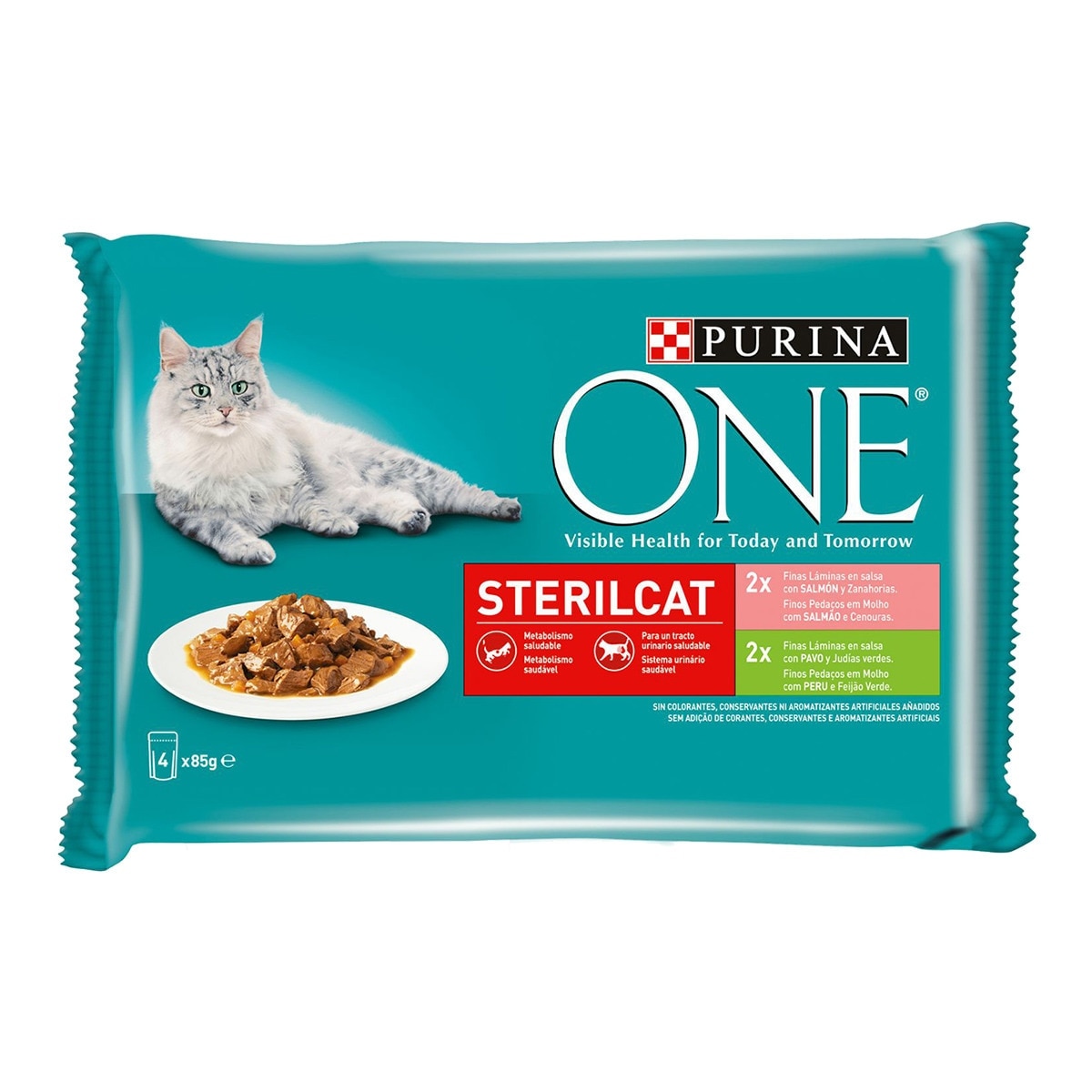 Purina One - Comida húmeda para gatos adultos Purina One Esterilizados salmón 4 x 85 g.