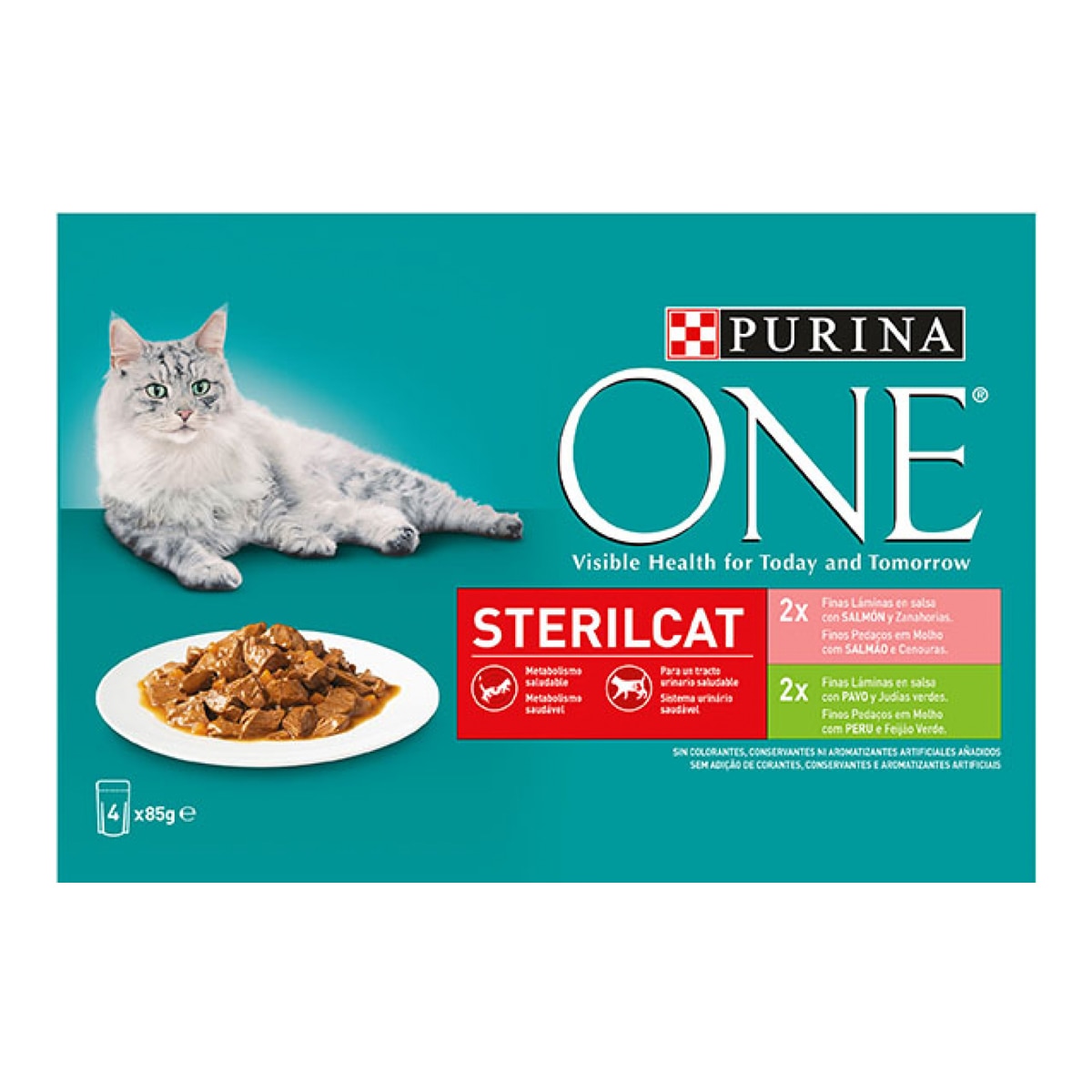 Comida húmeda para gatos adultos Purina One Esterilizados salmón 4 x 85 g 2