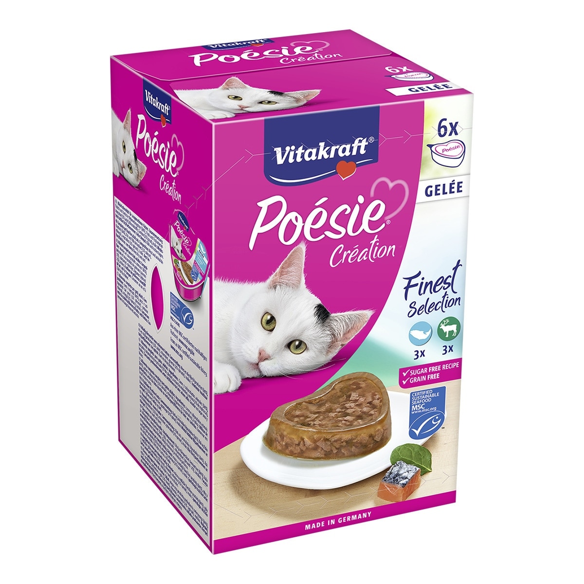 Vitakraft - Comida húmeda para gatos adultos Vitakraft Poésie Création carne en gelatina 6 x 85 g.
