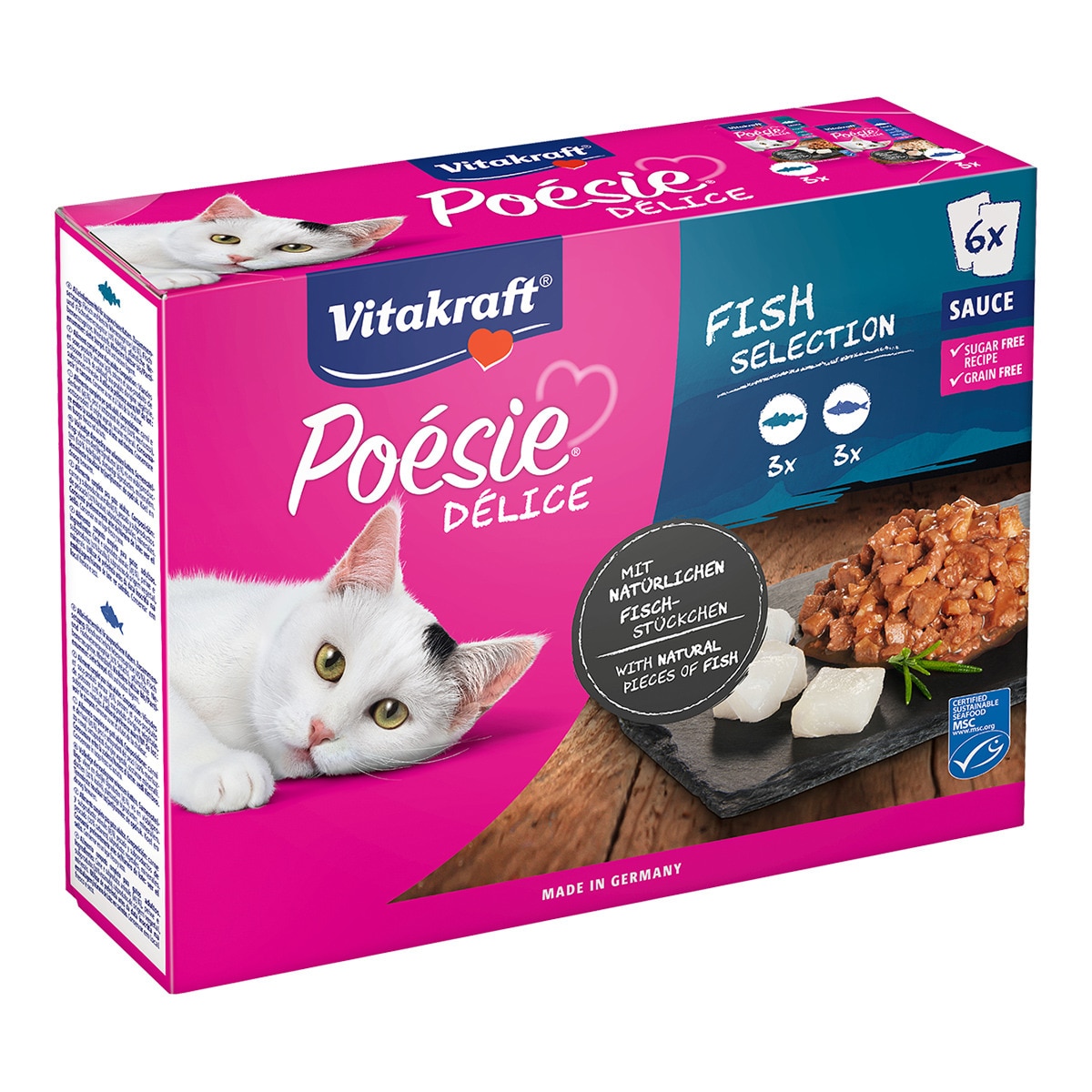 Vitakraft - Comida húmeda para gatos adultos Vitakraft Poésie Délice pescado en salsa 6 x 85 g.