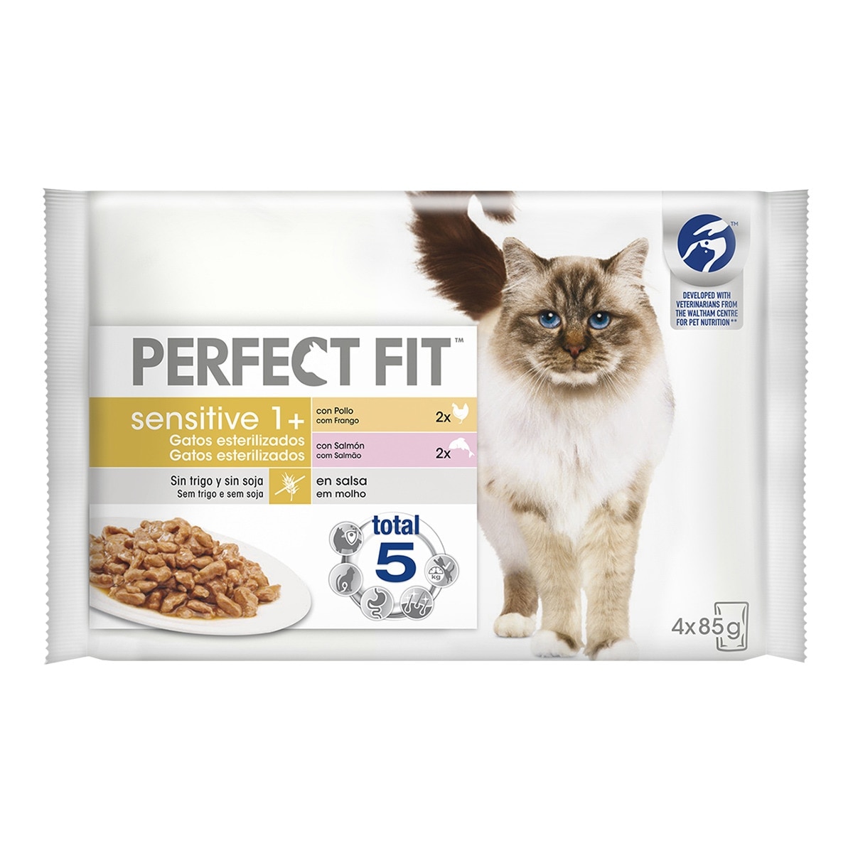 Perfect Fit - Comida húmeda para gatos adultos Perfect Fit Sensitive pollo y salmón 4 x 85 g