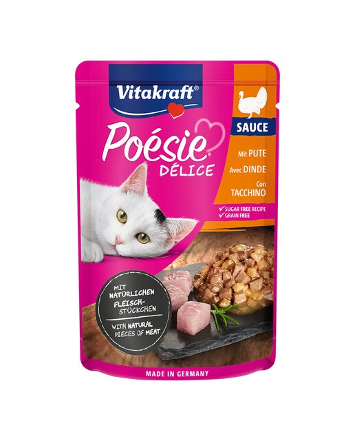 Vitakraft - Comida húmeda para gatos adultos Vitakraft Poésie Délice grain free pavo en salsa 85 g.