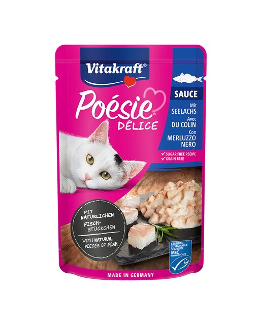 Vitakraft - Comida húmeda para gatos adultos Vitakraft Poésie Délice grain free abadejo en salsa 85 g.