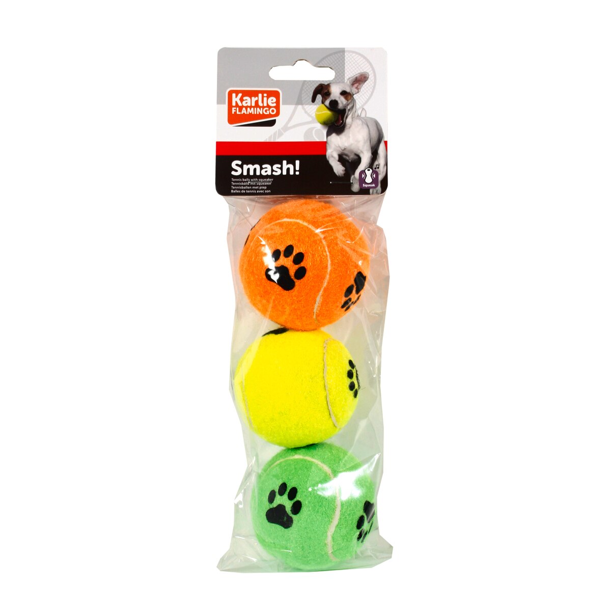 Pack de tres pelotas Flamingo para perros tenis 6 cm Verde / Naranja / Amarillo-2