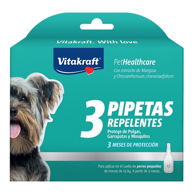 Pipetas repelentes Vitakraft para perros pequeños Biocida 3 uds