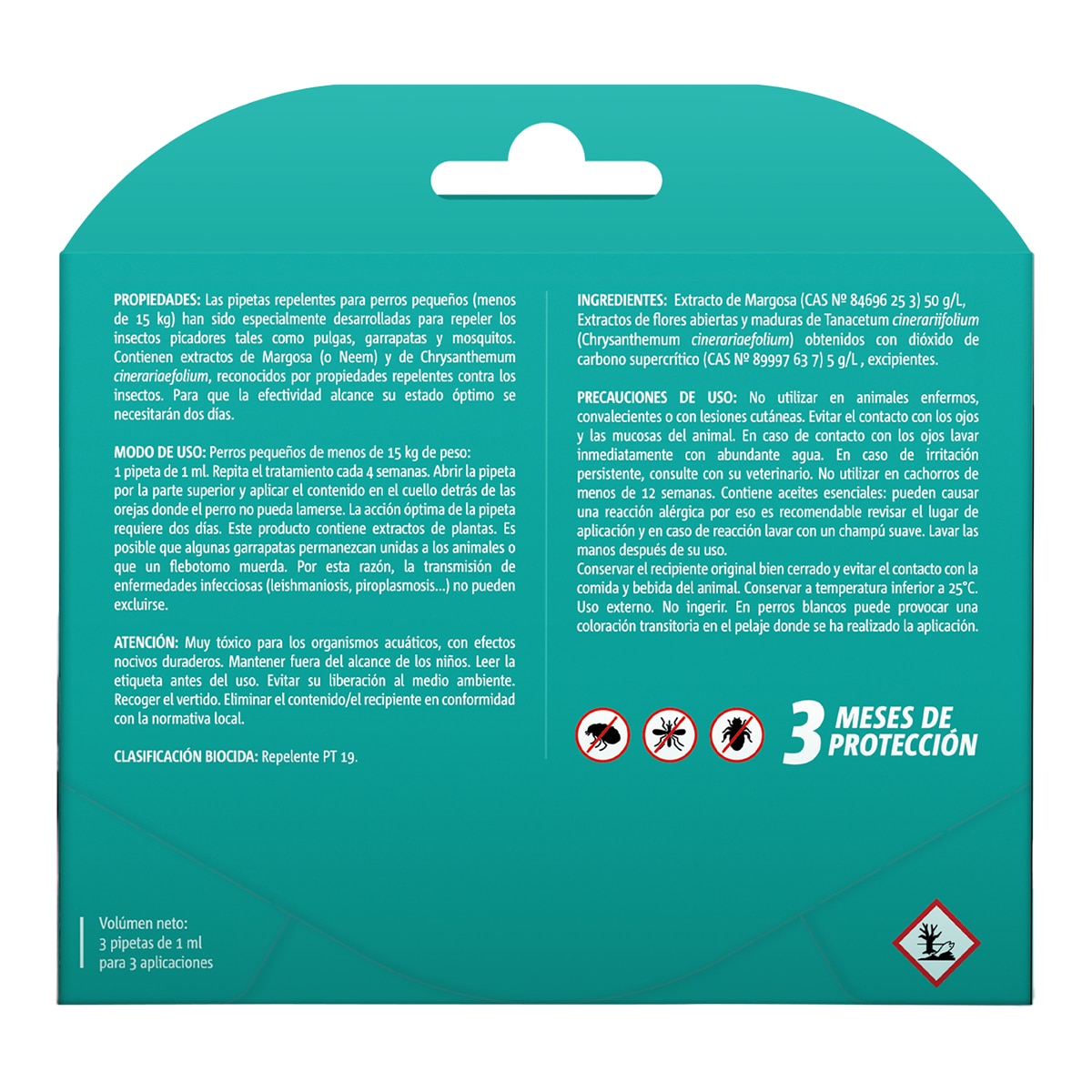 Pipetas repelentes Vitakraft para perros pequeños Biocida 3 uds 2