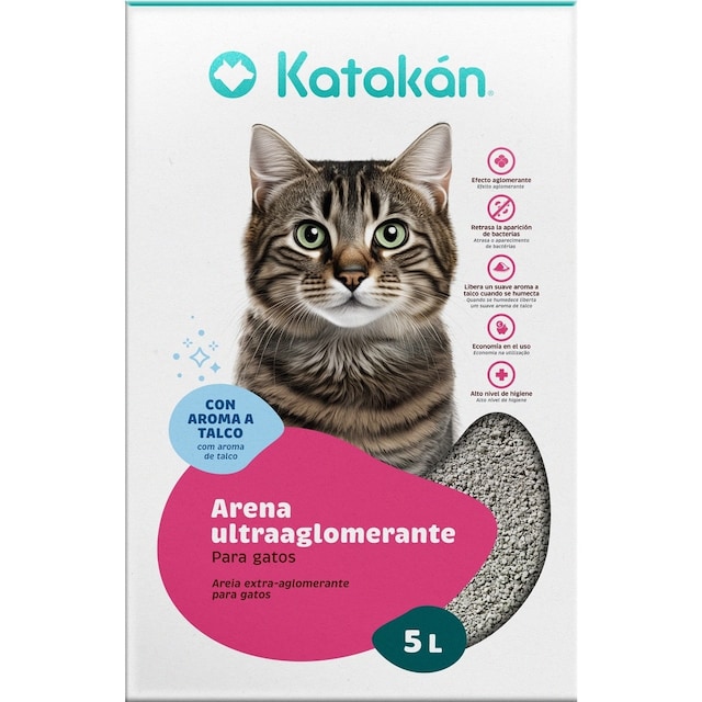 Arena aglomerante ultraperfumada Katakán para gatos Talco