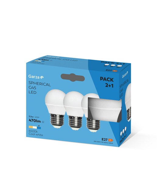 Pack de 3 Lâmpadas LED Esféricas E27 5,5 W 470 lm 6500 K Luz fria (>= 5000 K).-2