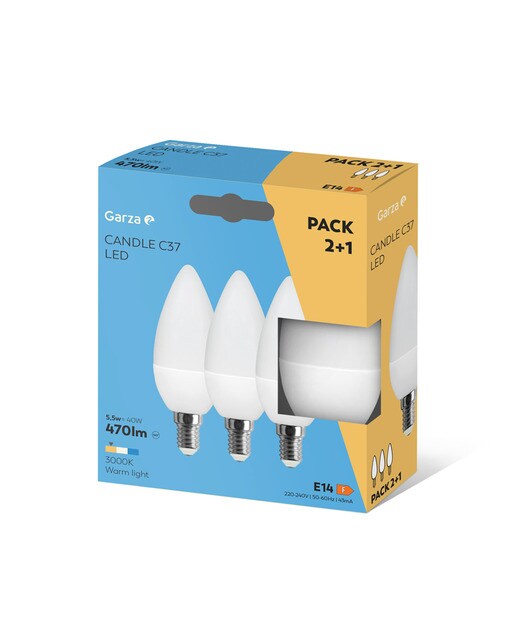 Pack de 3 Lâmpadas LED Vela E14 470 lm 3000 K - 5,5 W Luz quente (<=3000 K).-2
