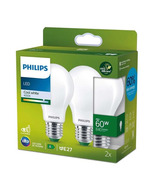 Pack de 2 Lâmpadas LED Classe A E27 4 W 840 lm 4000 K 2