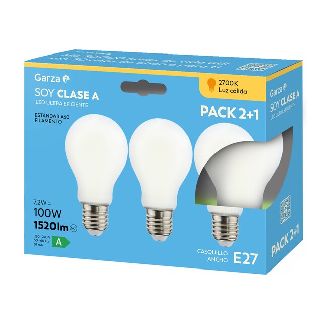 Imagen 0 de Bombilla LED Clase energética A, 7,2W E27 1520LM 27K CJ 2+1
