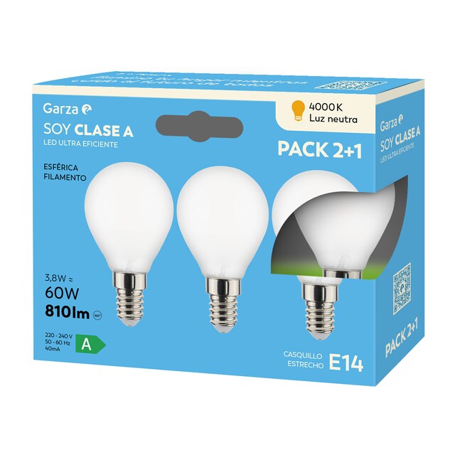 Imagen 0 de Bombilla LED Clase energética A, 3,8W E14 810LM 40K CJ 2+1