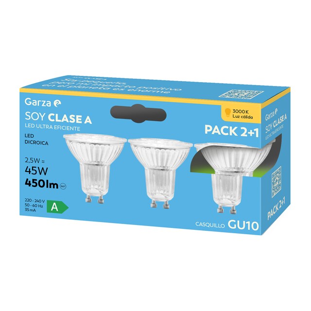 Imagen 0 de Bombilla LED Clase energética A, GU10 CRIS 2,5W 100º 450LM 30K CJ 2+1