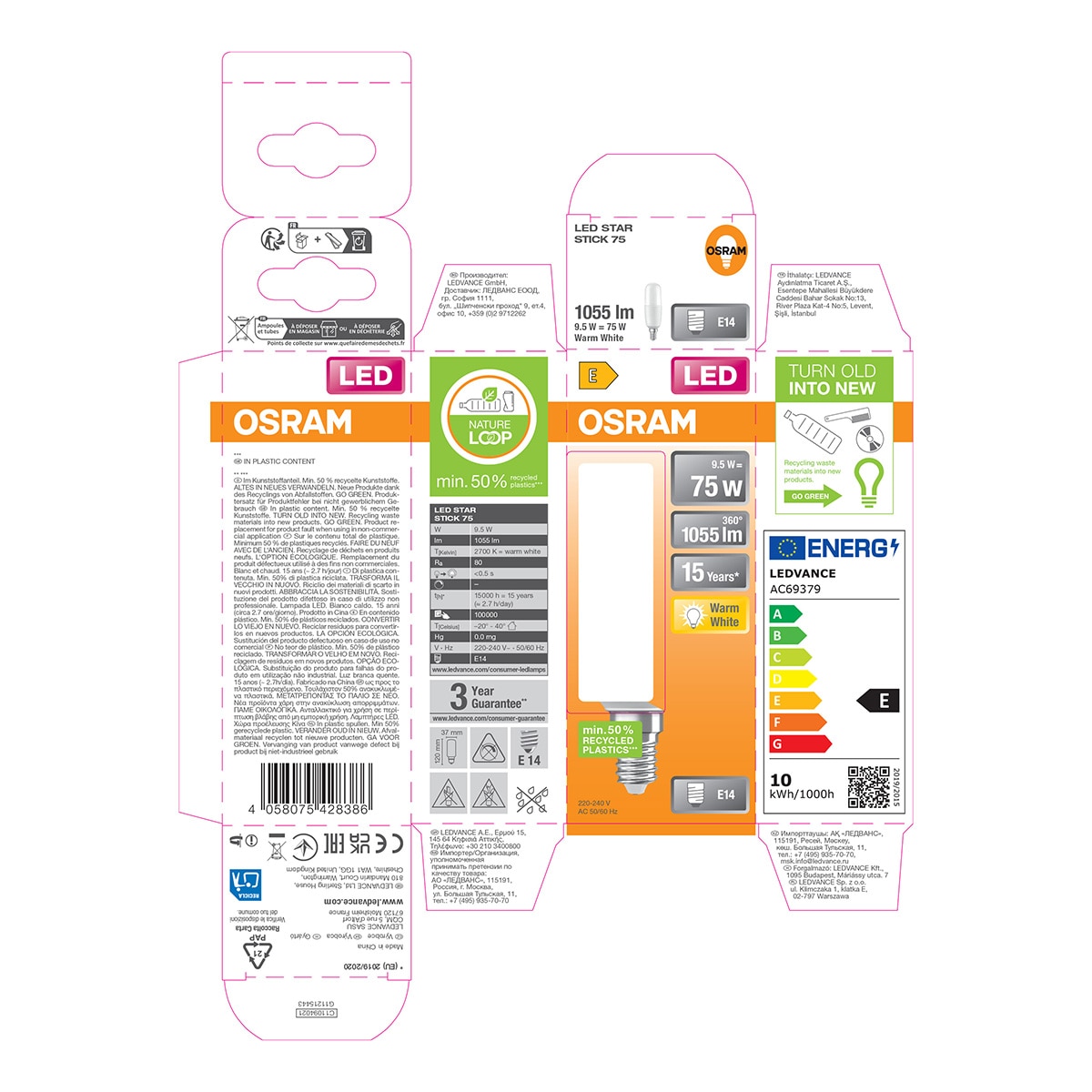 Bombilla LED Stick E14 9W Luz Cálida Osram Blanco-5