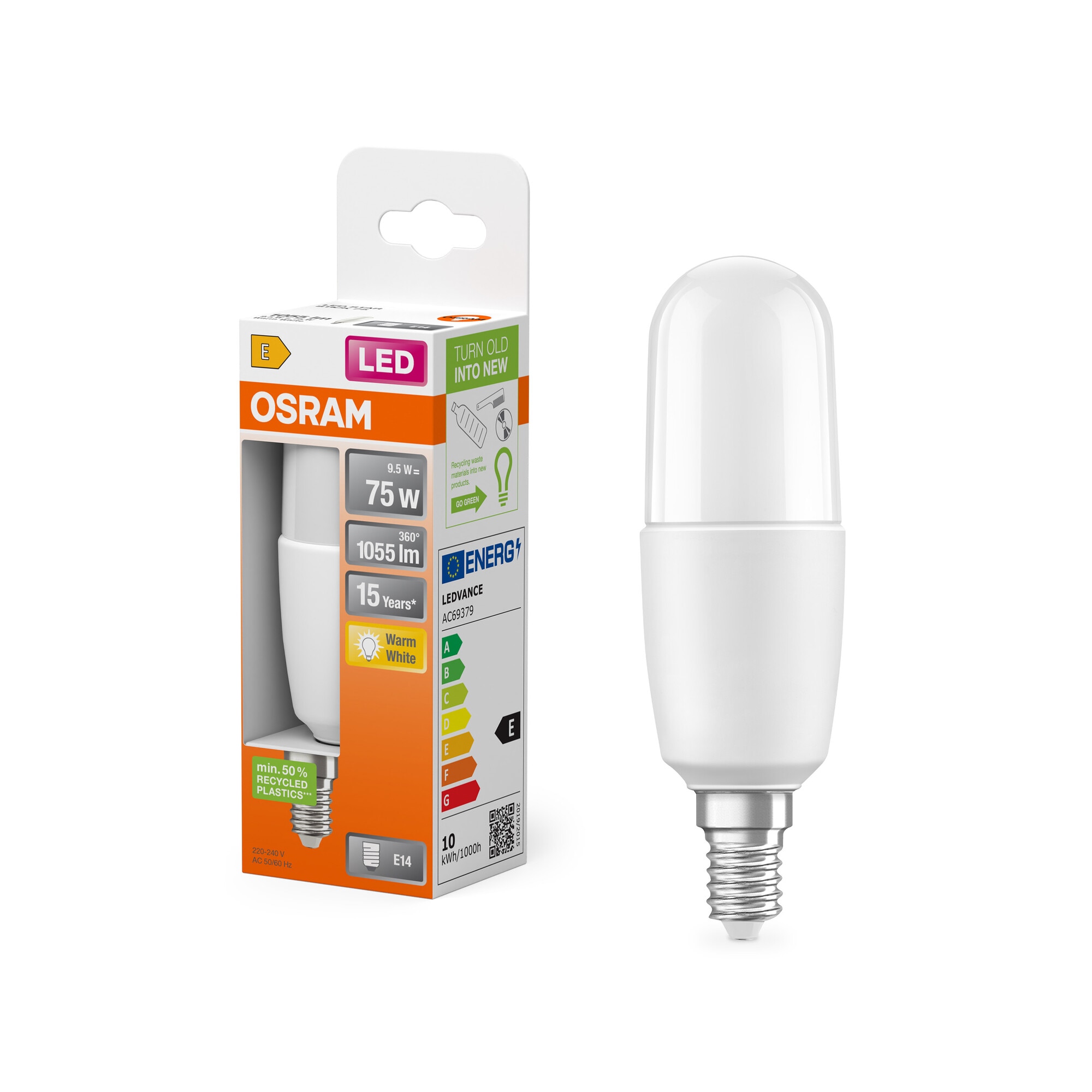Bombilla LED Stick E14 9W Luz Cálida Osram Blanco-6