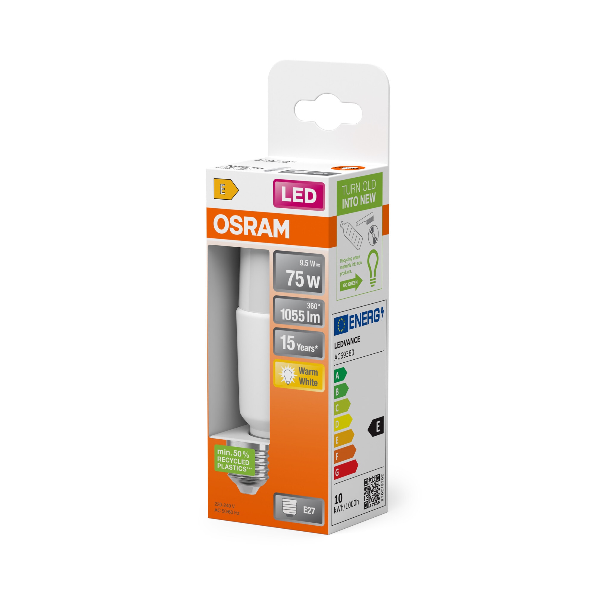 Bombilla LED Stick E27 9W Luz Cálida Osram Blanco-3