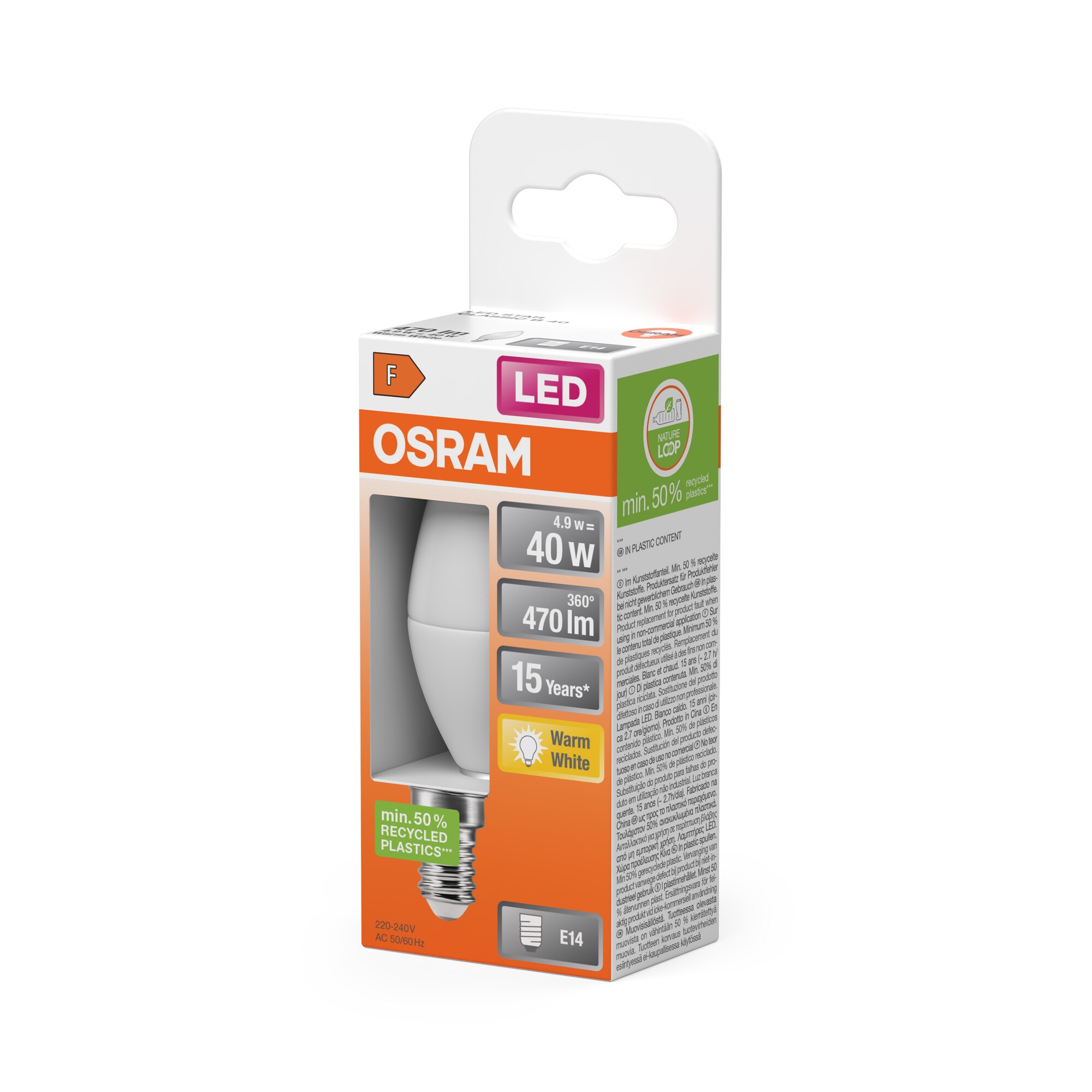 Lâmpada LED Vela E14 4,9 W Luz Quente Osram Branco-3