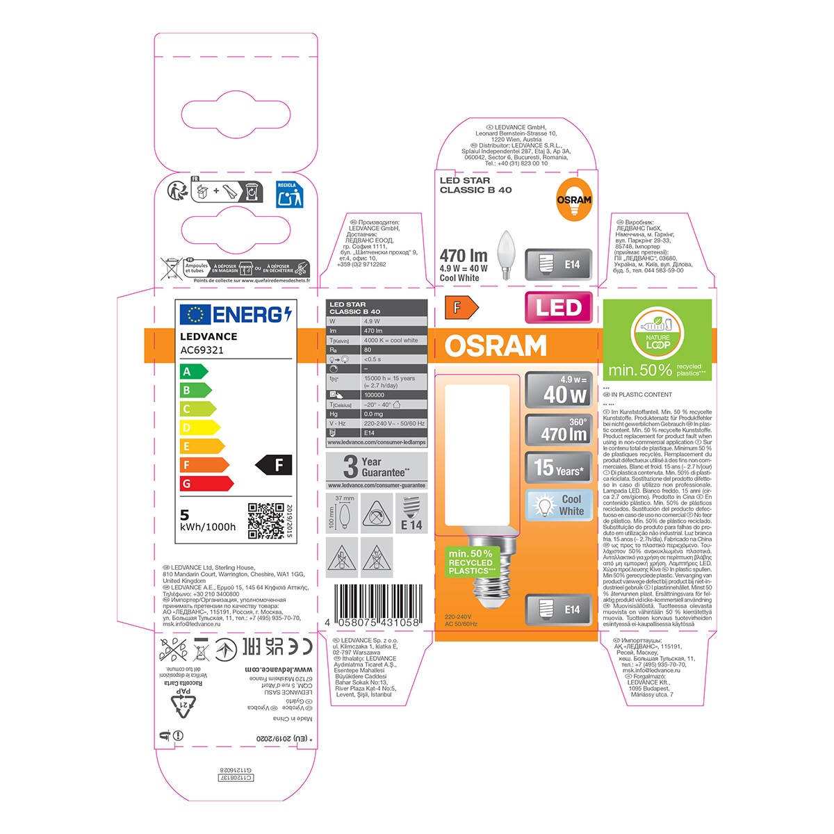 Bombilla LED Vela E14 4,9W Luz Neutra Osram Blanco-5