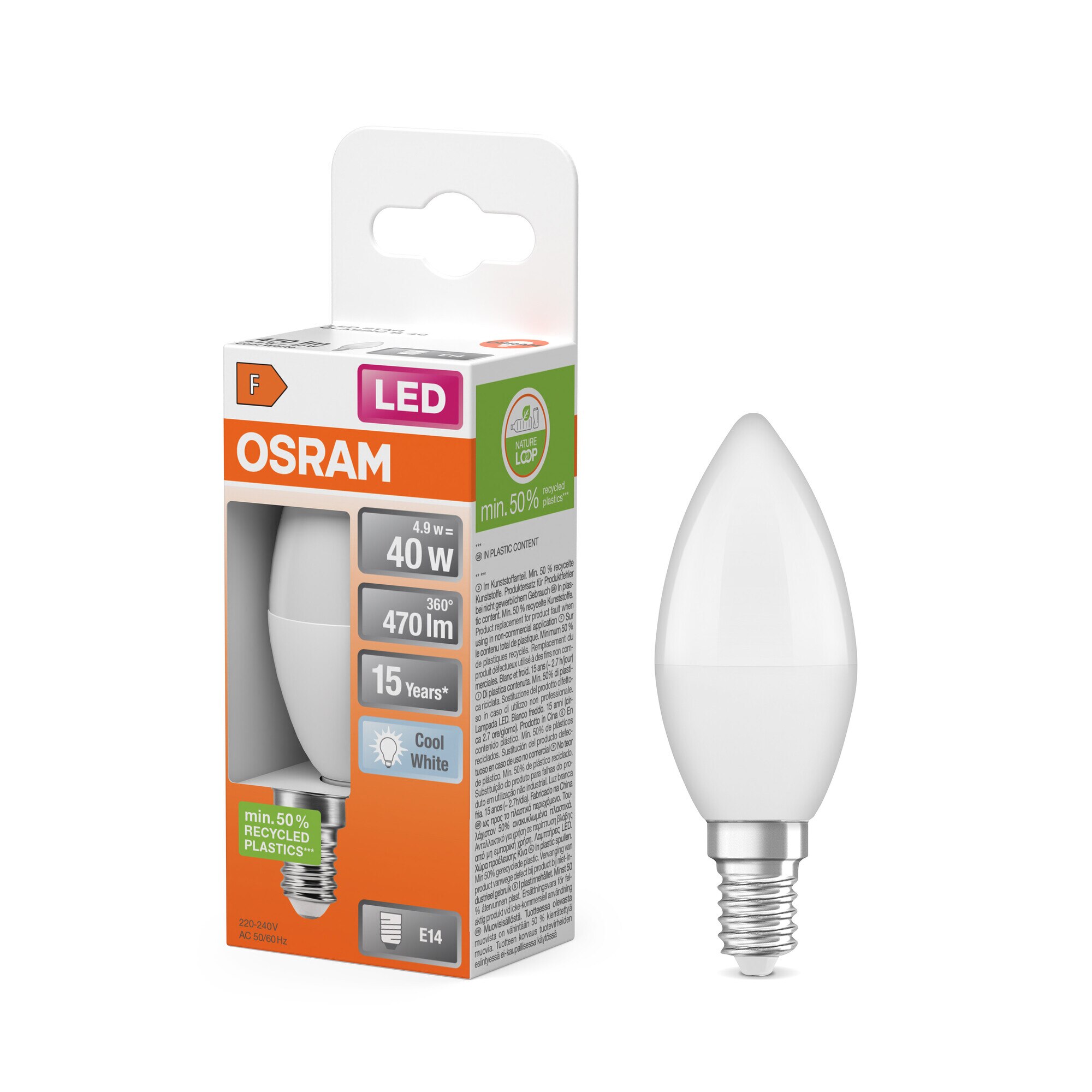 Bombilla LED Vela E14 4,9W Luz Neutra Osram Blanco-6