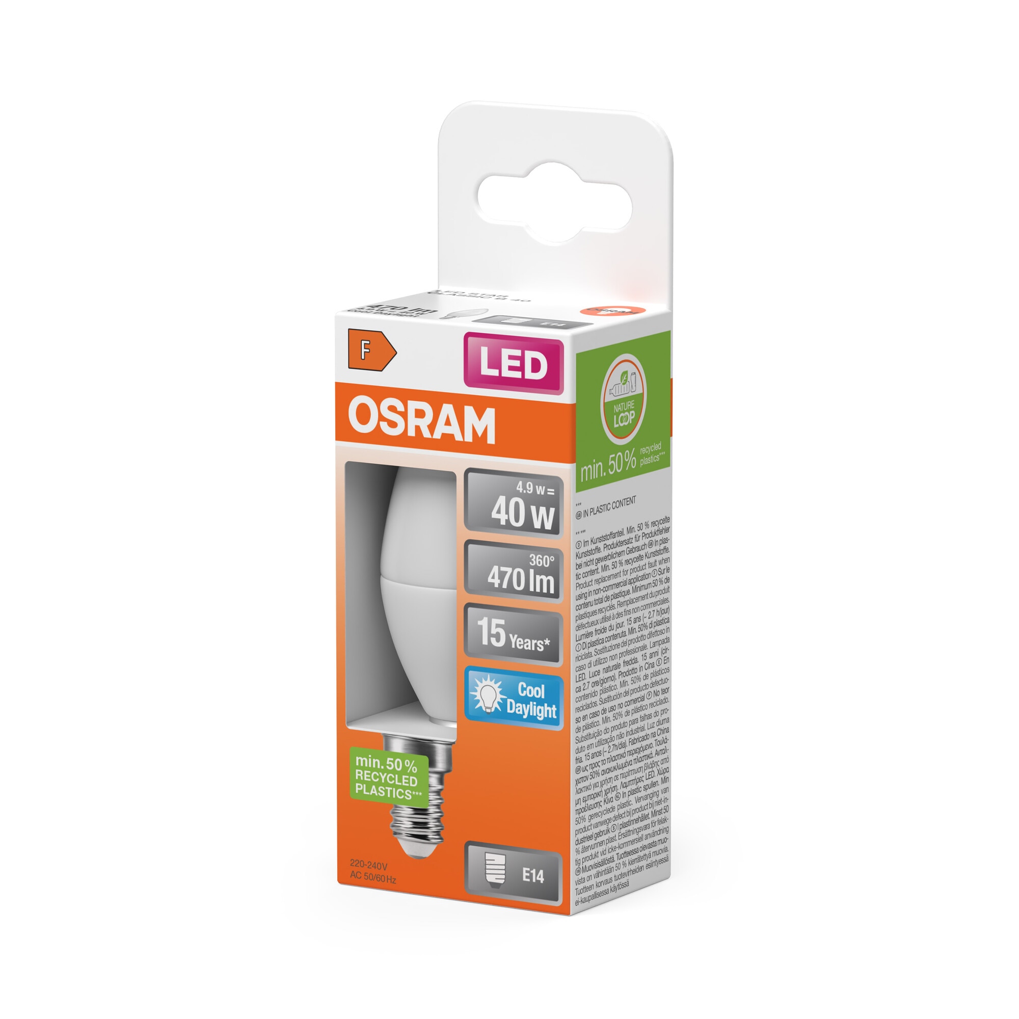 Bombilla LED Vela E14 4,9W Luz Fría Osram Blanco-3