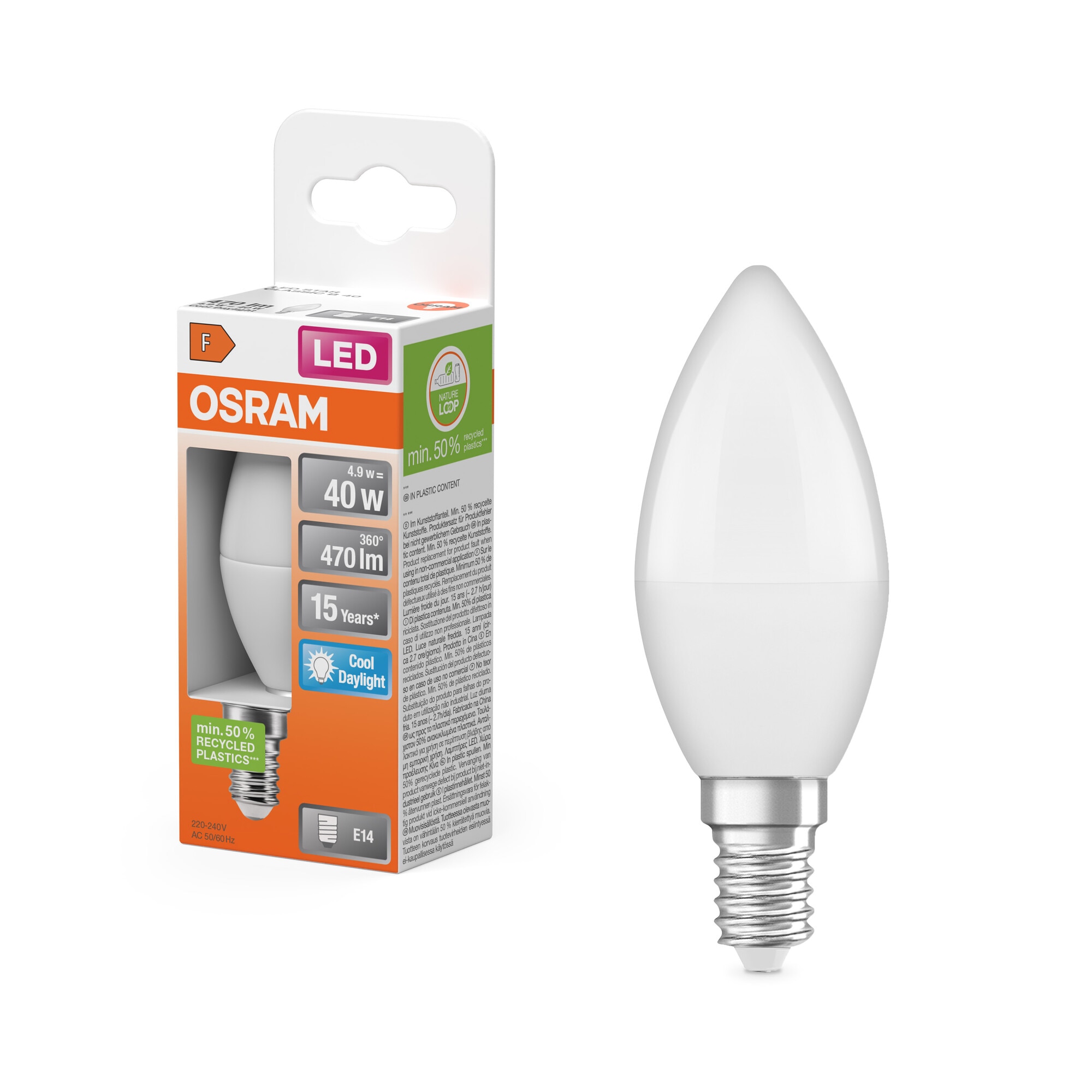 Bombilla LED Vela E14 4,9W Luz Fría Osram Blanco-6