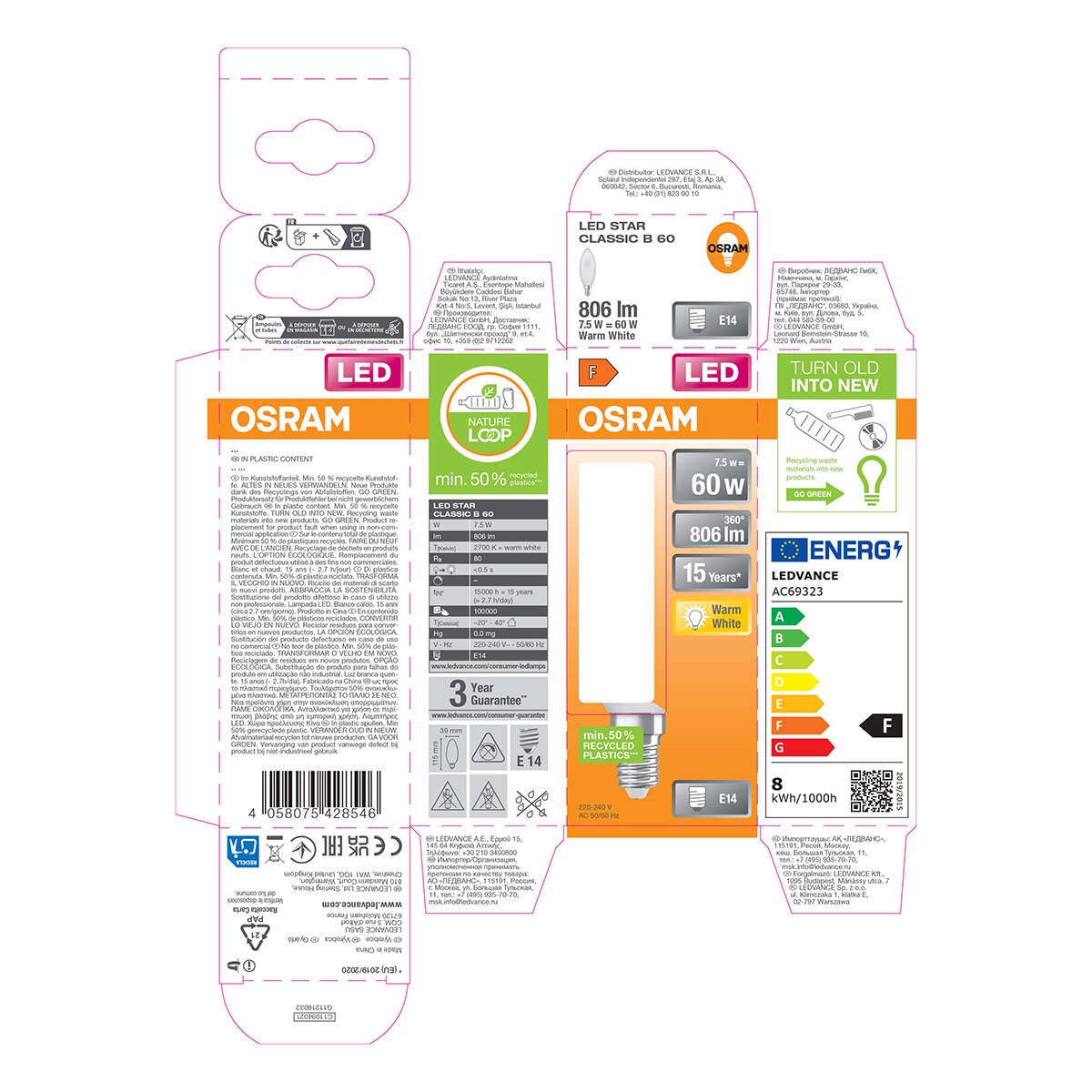Bombilla LED Vela E14 7W Luz Cálida Osram Blanco-5