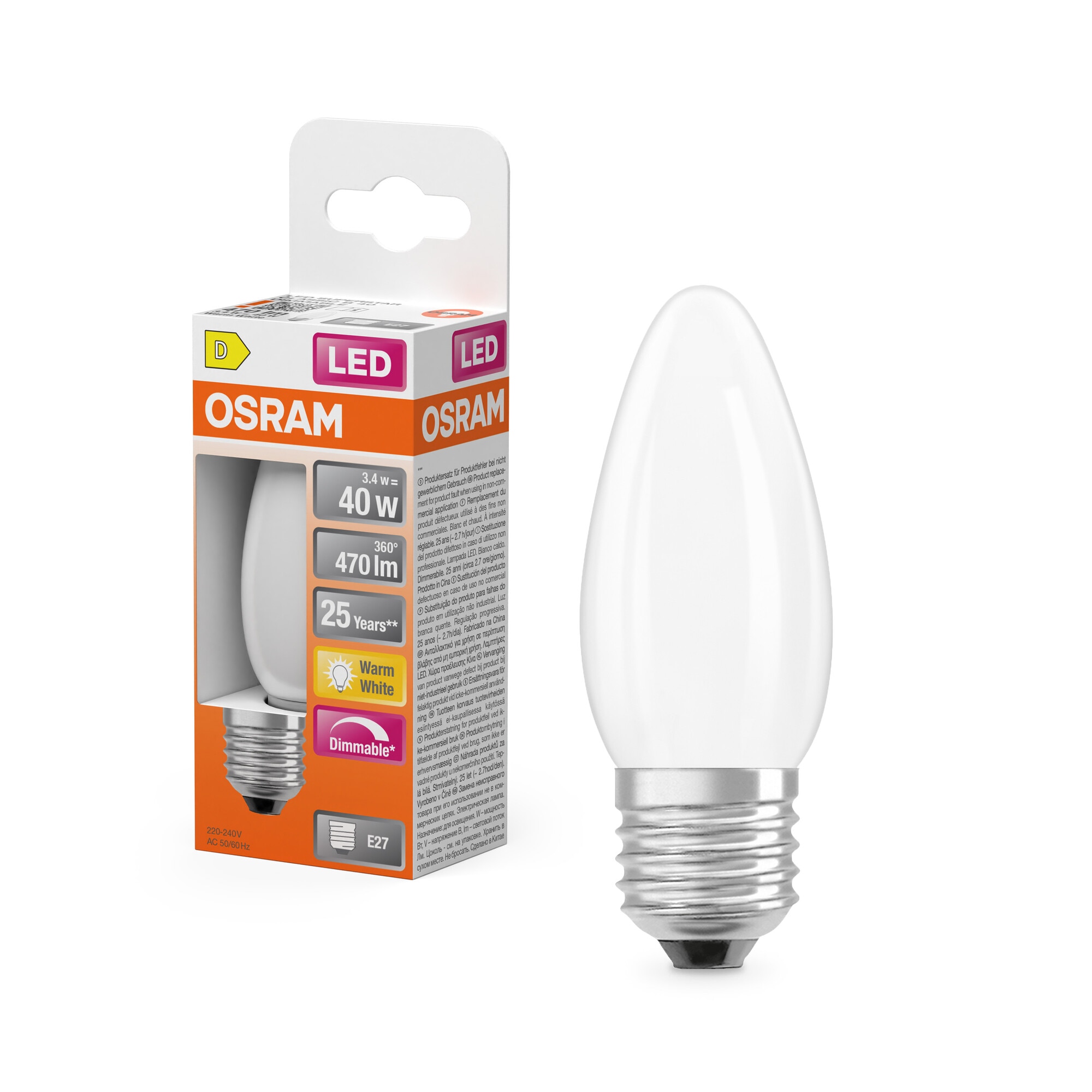 Bombilla LED Vela Cristal Mate 3,4W 2700K E14 Regulable Osram Blanco-5