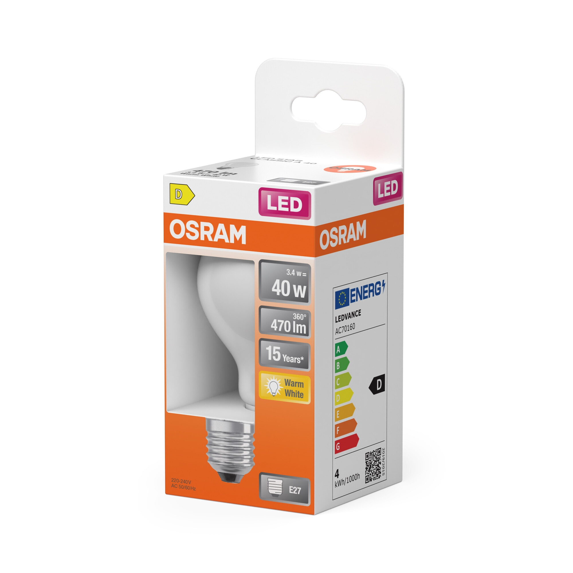 Bombilla LED Estándar Cristal Mate 4W 2700K E27 Osram Blanco-3