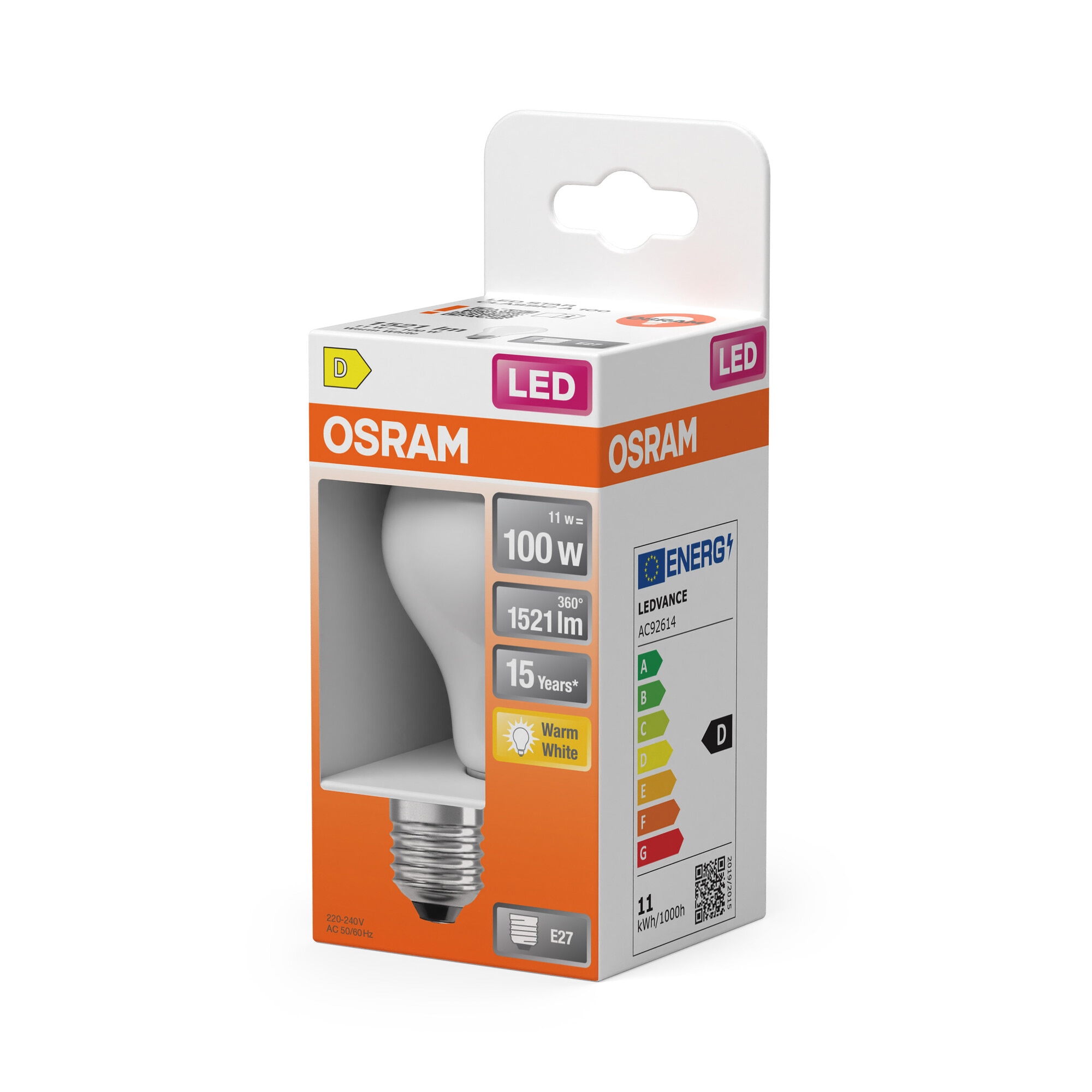 Bombilla LED Estándar E27 11W Luz Cálida Osram Blanco-3