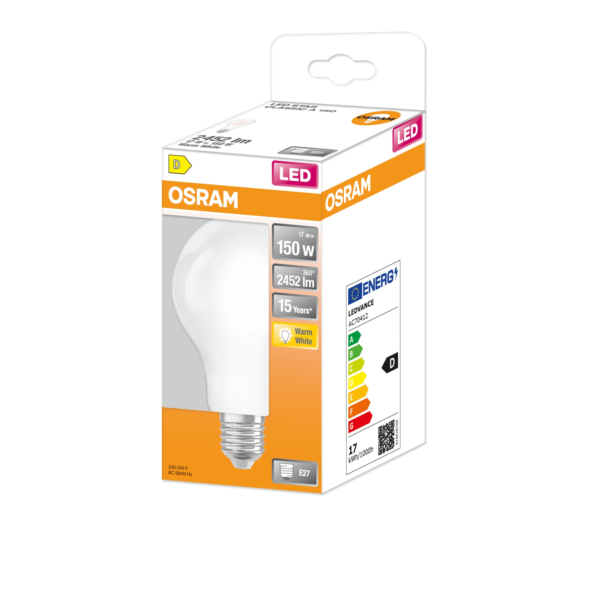 Bombilla LED Estándar E27 17W Luz Cálida Osram Blanco-3