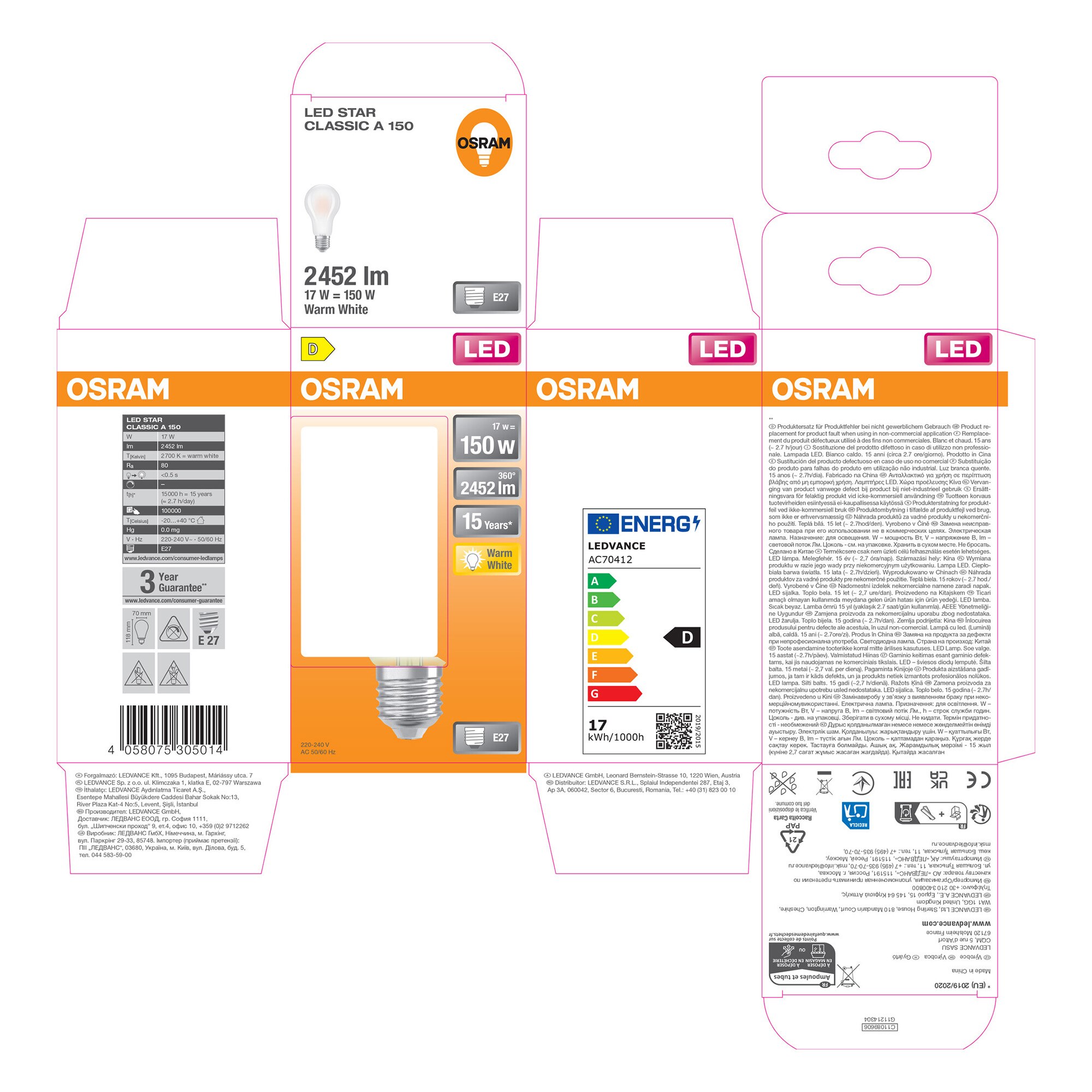 Bombilla LED Estándar E27 17W Luz Cálida Osram Blanco-5