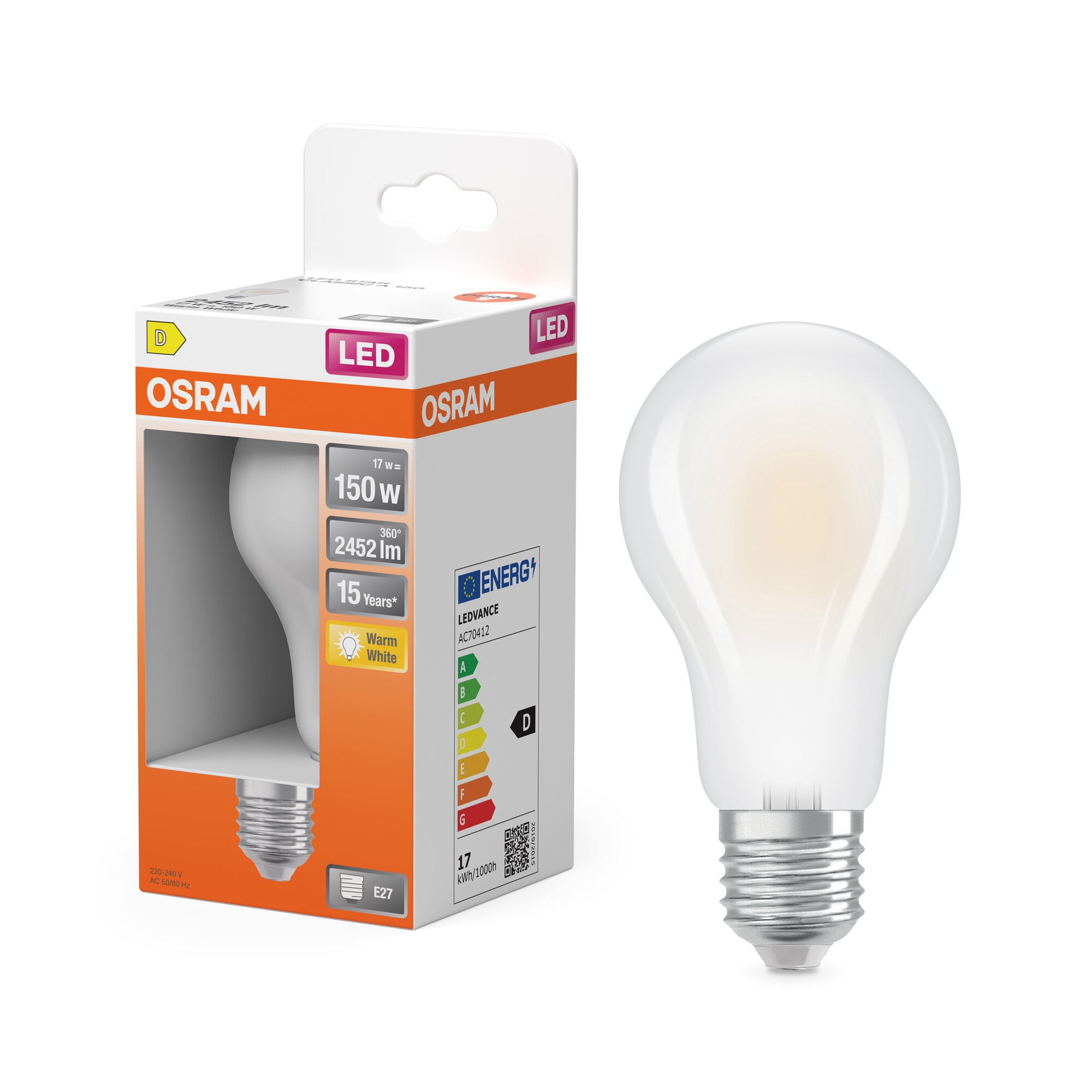 Bombilla LED Estándar E27 17W Luz Cálida Osram Blanco-6
