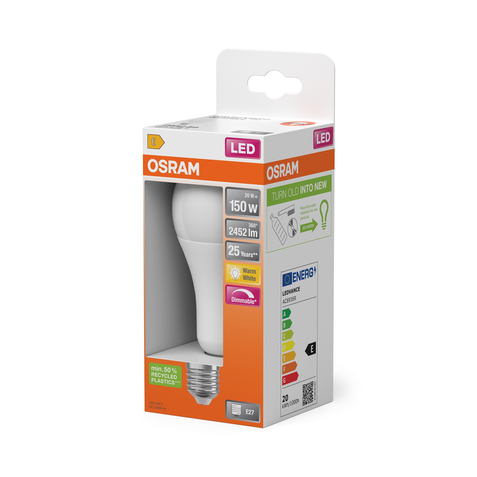 Lâmpada LED E27 de 20 W Luz Quente Regulável Osram Branco-3