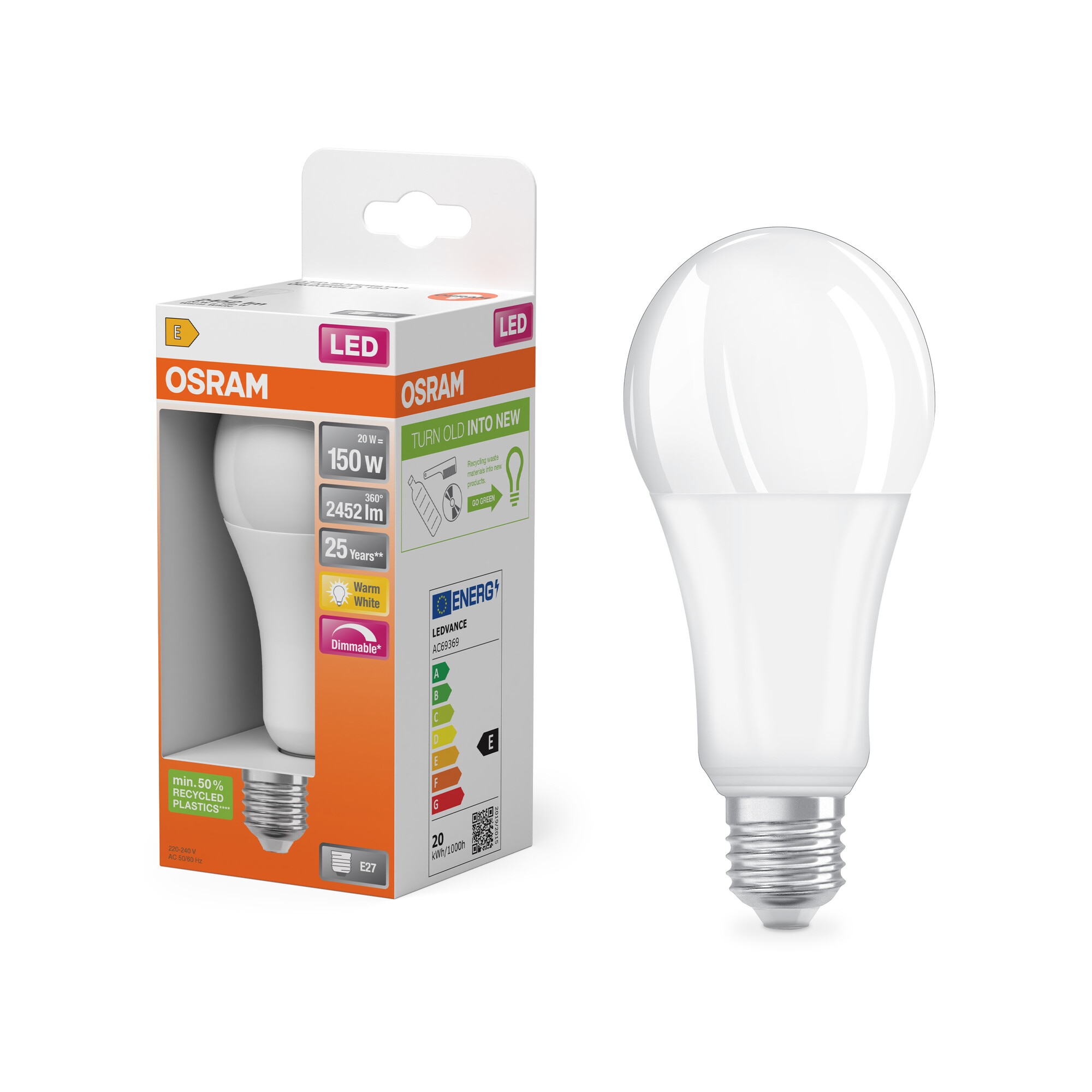 Lâmpada LED E27 de 20 W Luz Quente Regulável Osram Branco-6