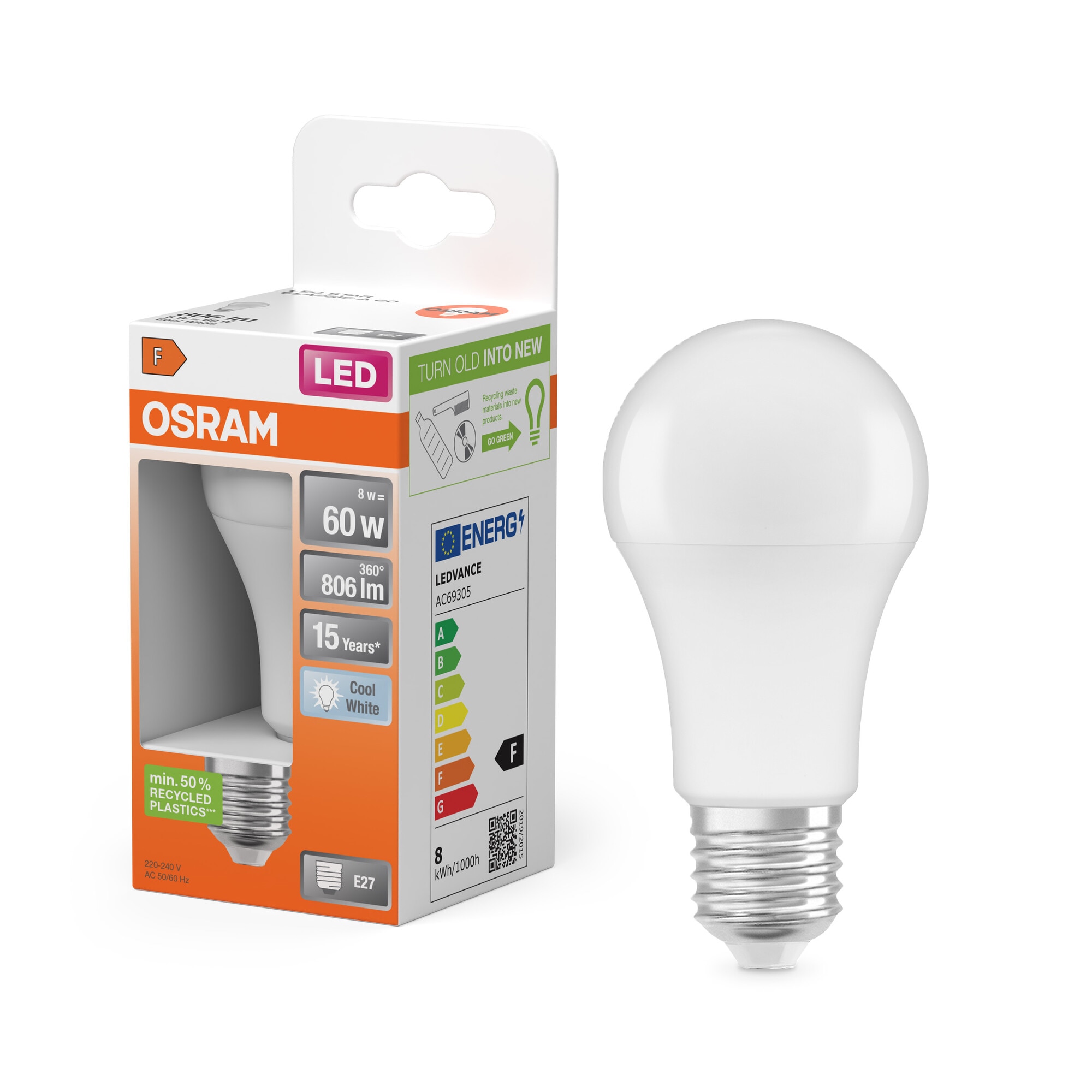 Bombilla LED Estándar E27 8.5W Luz Neutra Osram Blanco-6