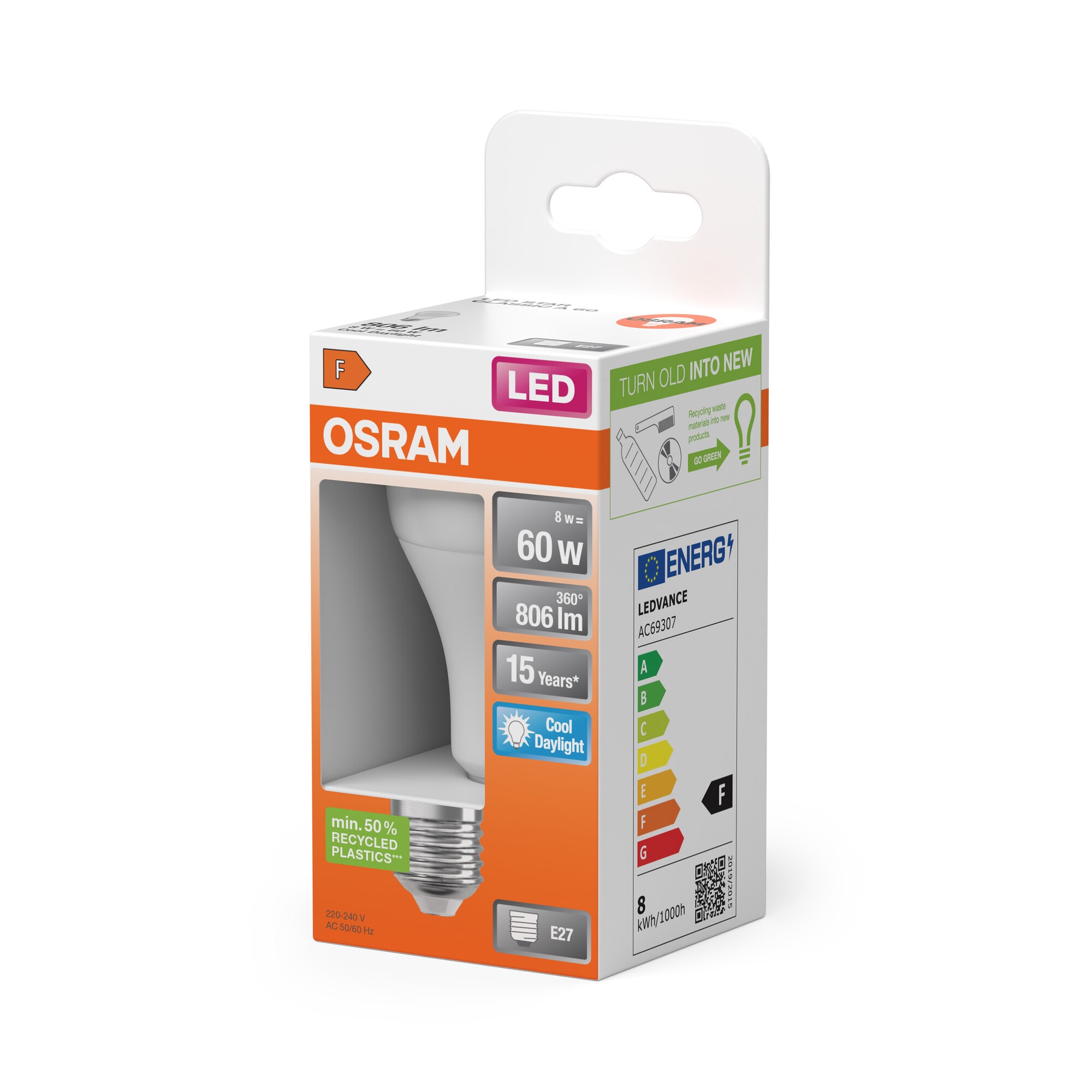 Bombilla LED Estándar E27 8.5W Luz Fría Osram Blanco-3