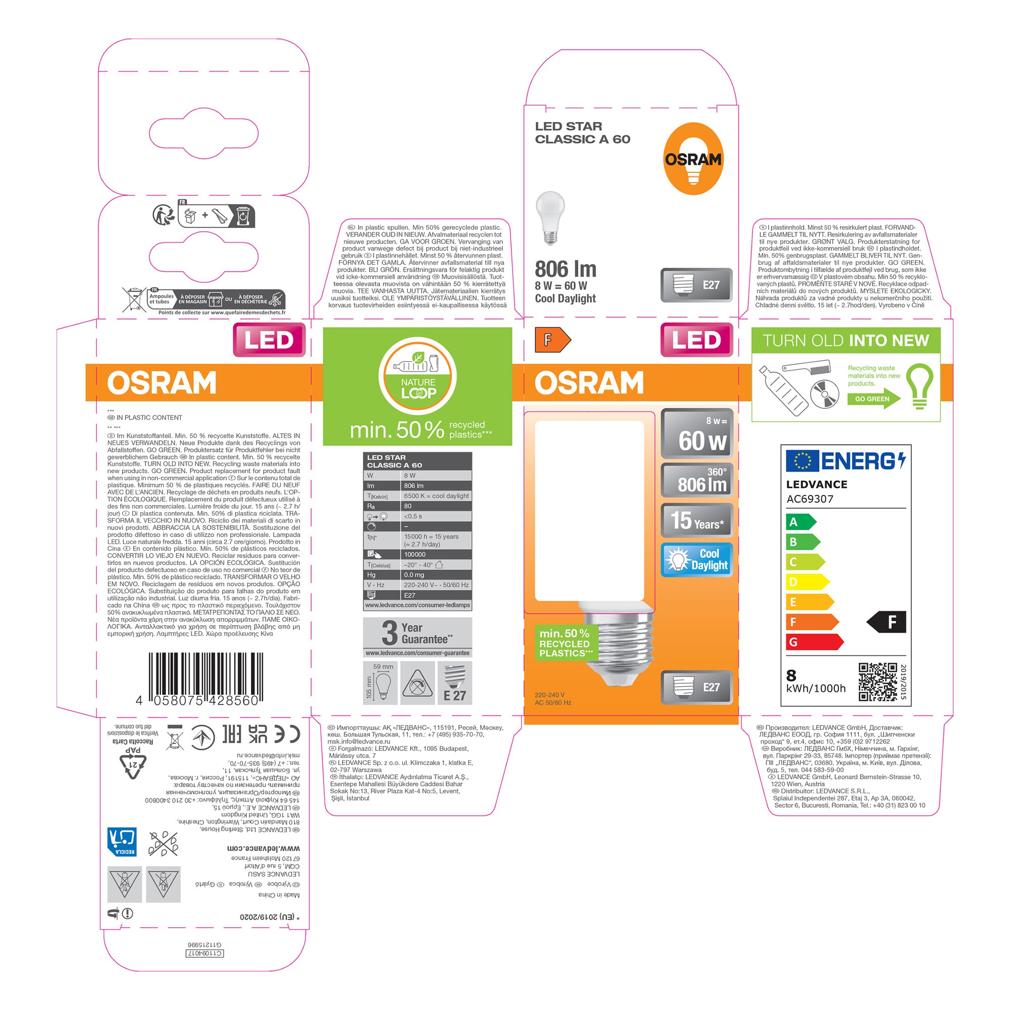 Bombilla LED Estándar E27 8.5W Luz Fría Osram Blanco-5