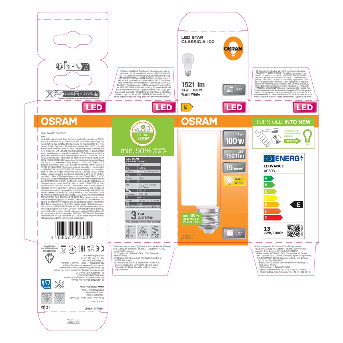 Bombilla LED Estándar E27 13W Luz Cálida Osram Blanco-5