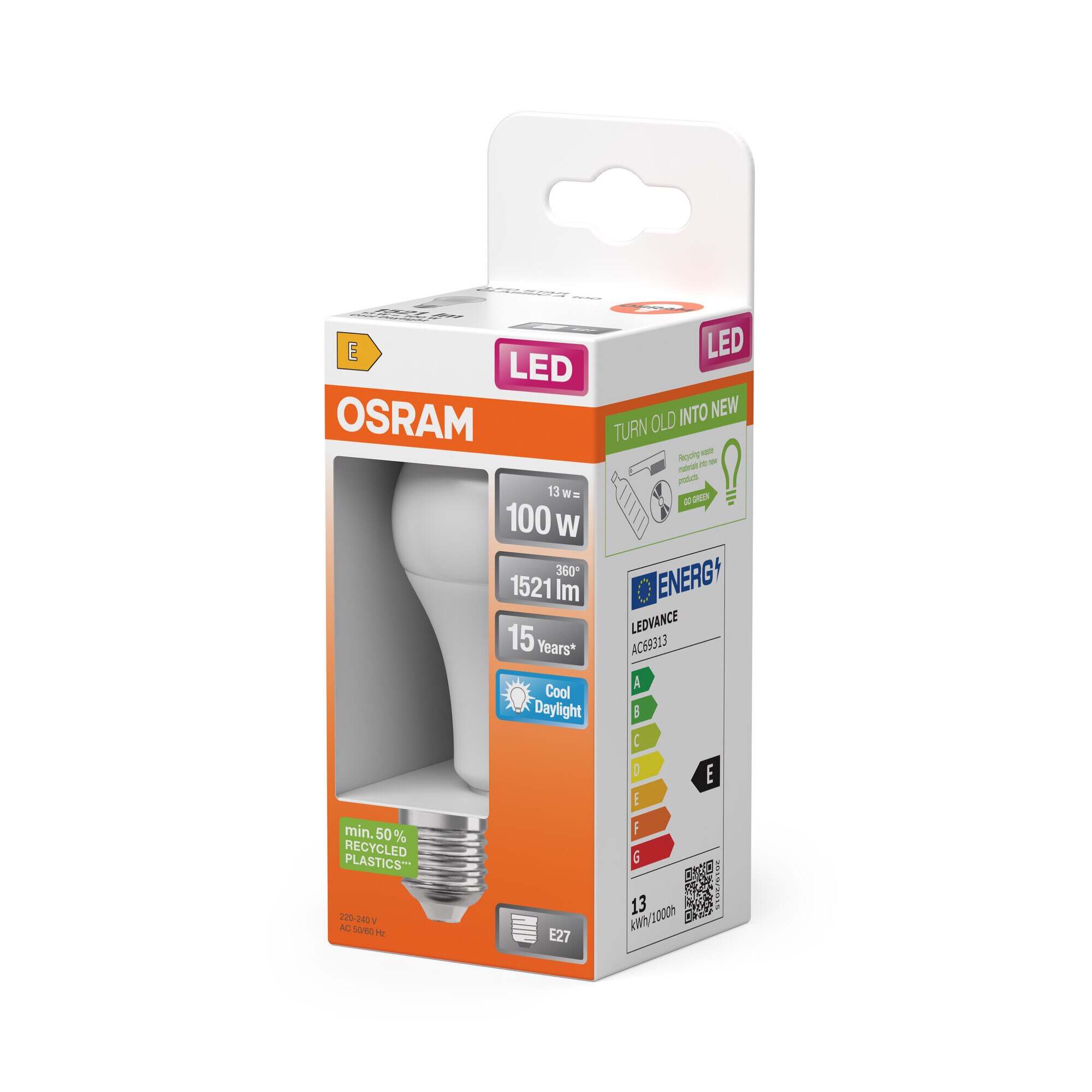Bombilla LED Estándar E27 13W Luz Fría Osram Blanco-3