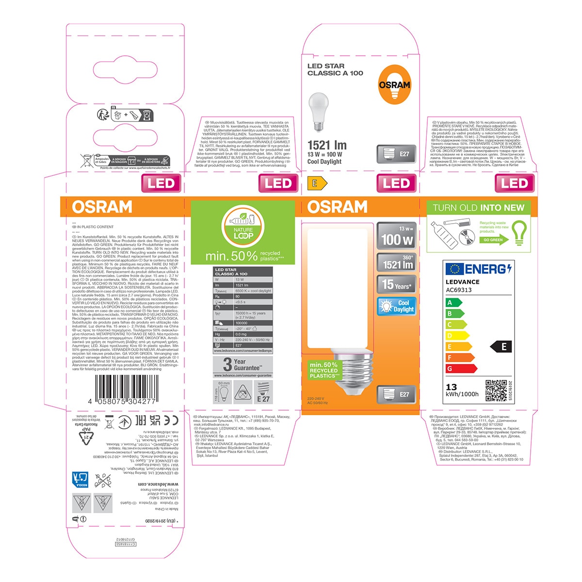 Bombilla LED Estándar E27 13W Luz Fría Osram Blanco-5