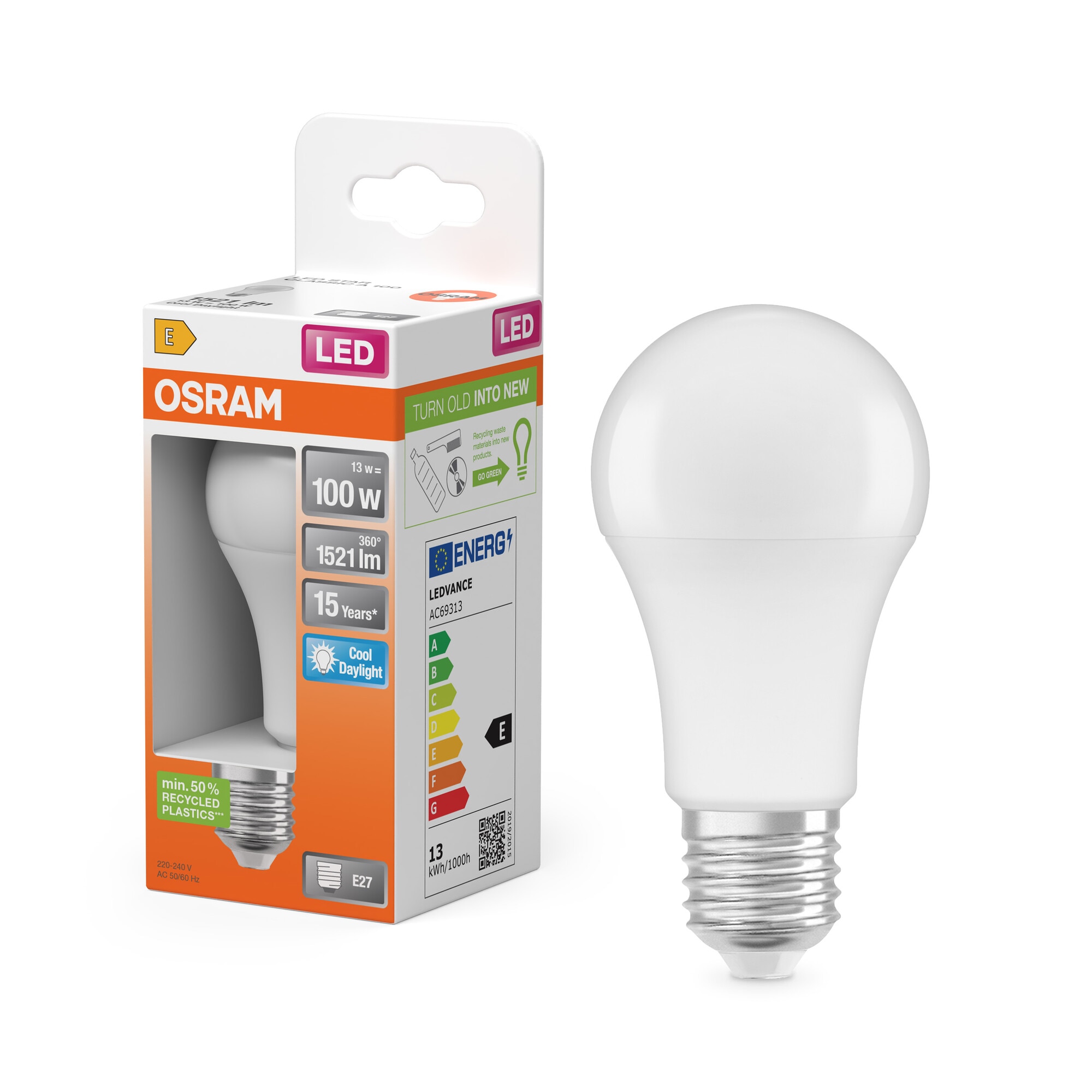Bombilla LED Estándar E27 13W Luz Fría Osram Blanco-6