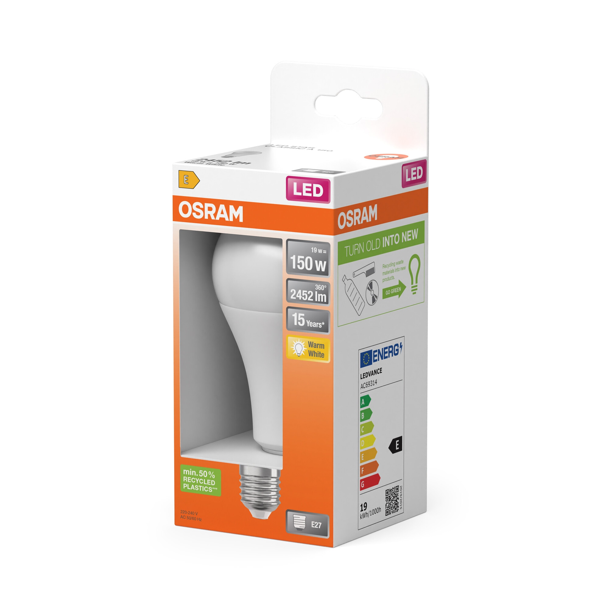 Bombilla LED Estándar E27 19W Luz Cálida Osram Blanco-3