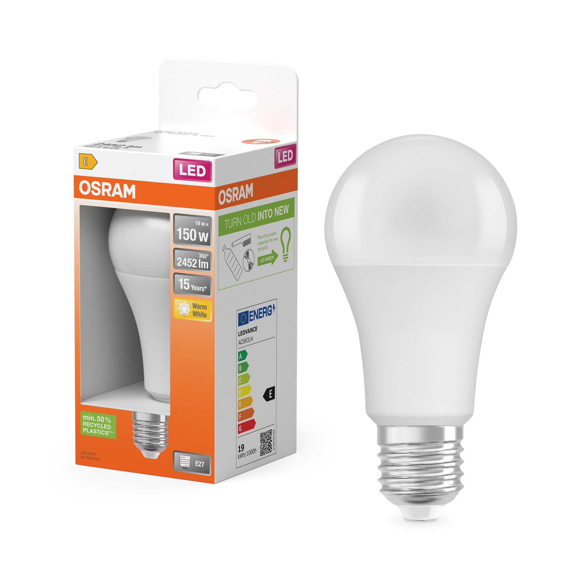 Bombilla LED Estándar E27 19W Luz Cálida Osram Blanco-6