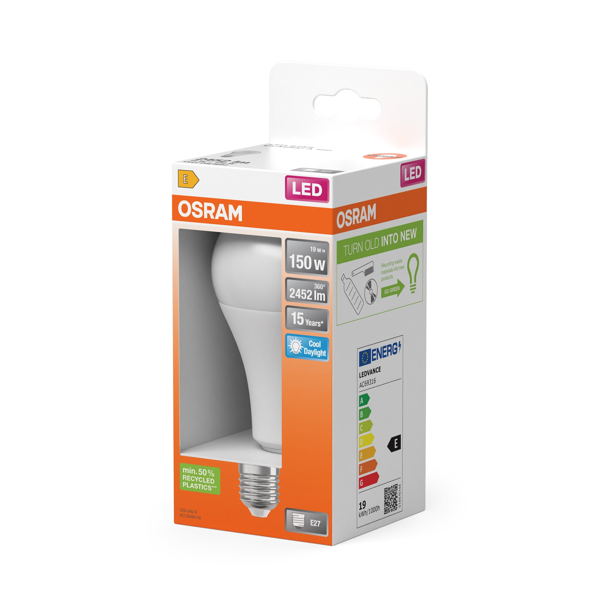 Bombilla LED Estándar E27 19W Luz Fría Osram Blanco-3