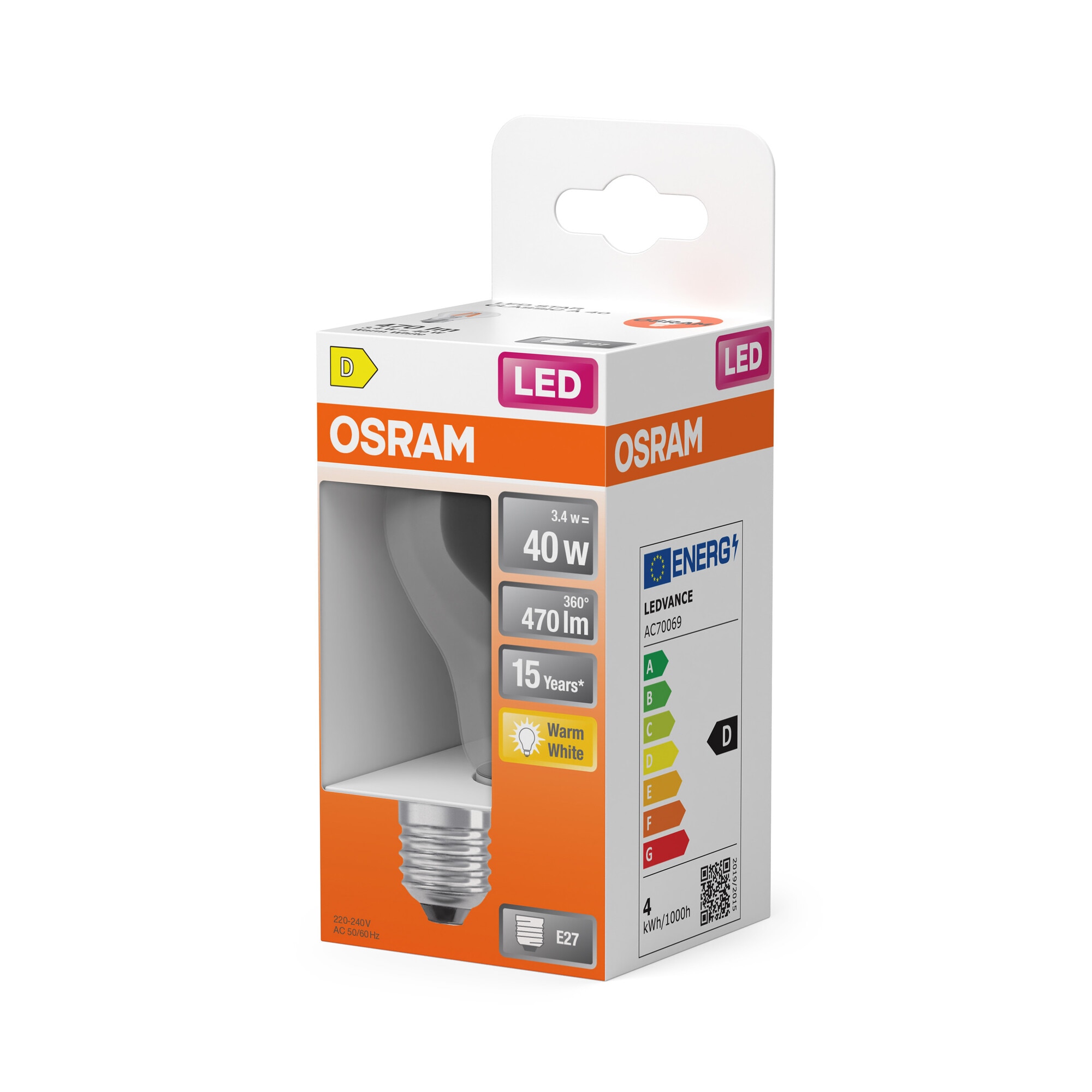 Bombilla LED Estándar Cristal Filamento E27 4W Luz Cálida Osram Transparente-3