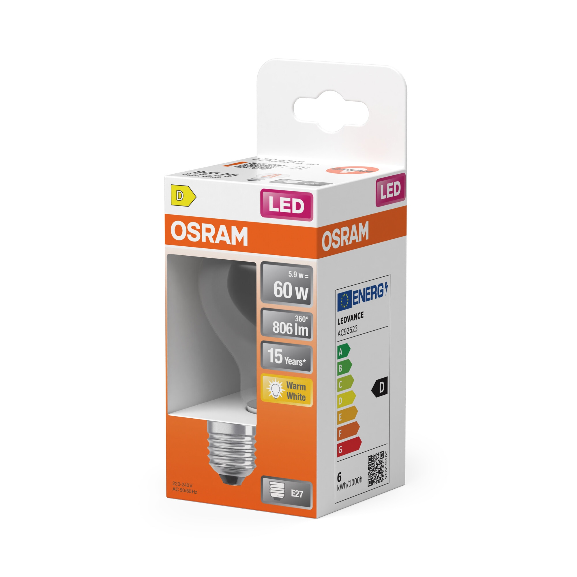 Bombilla LED Estándar Cristal Filamento E27 6,5W Luz Cálida Osram Transparente-3