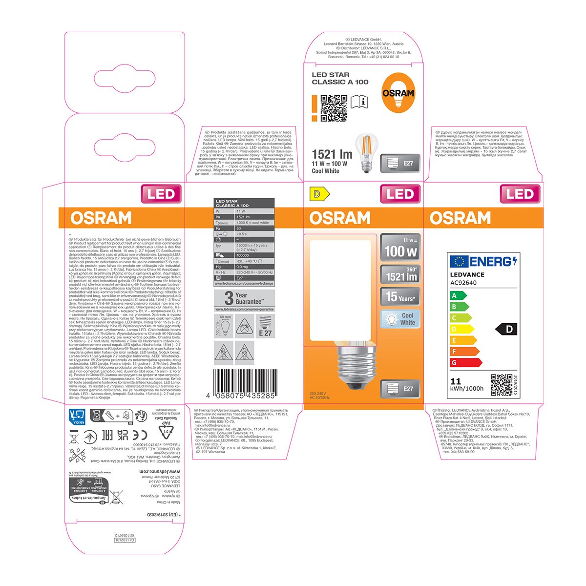 Lâmpada LED Padrão Vidro Filamento E27 11 W Luz Neutra Osram Transparente-5