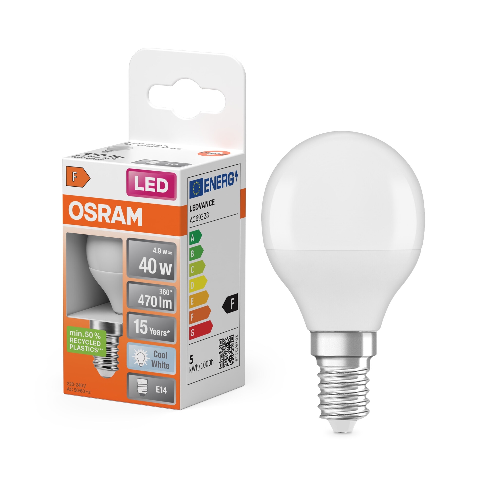 Lâmpada LED Esférica E14 4,9 W Luz Neutra Osram Branco-6