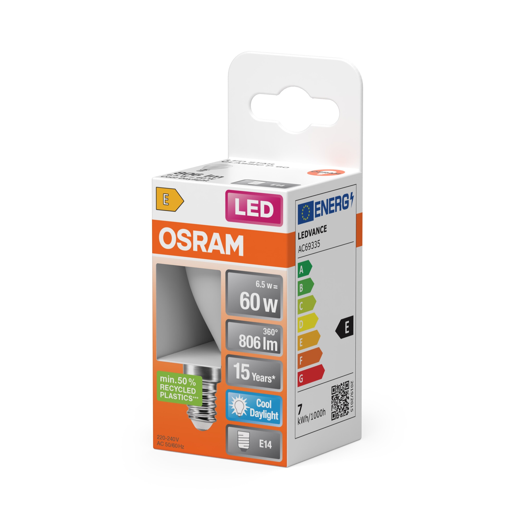 Bombilla LED Esférica E14 7W Luz Fría Osram Blanco-3
