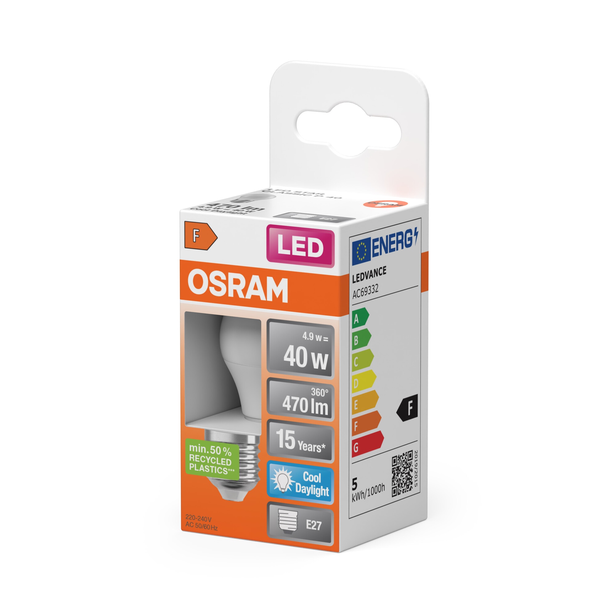 Bombilla LED Esférica E27 4,9W Luz Fría Osram Blanco-3
